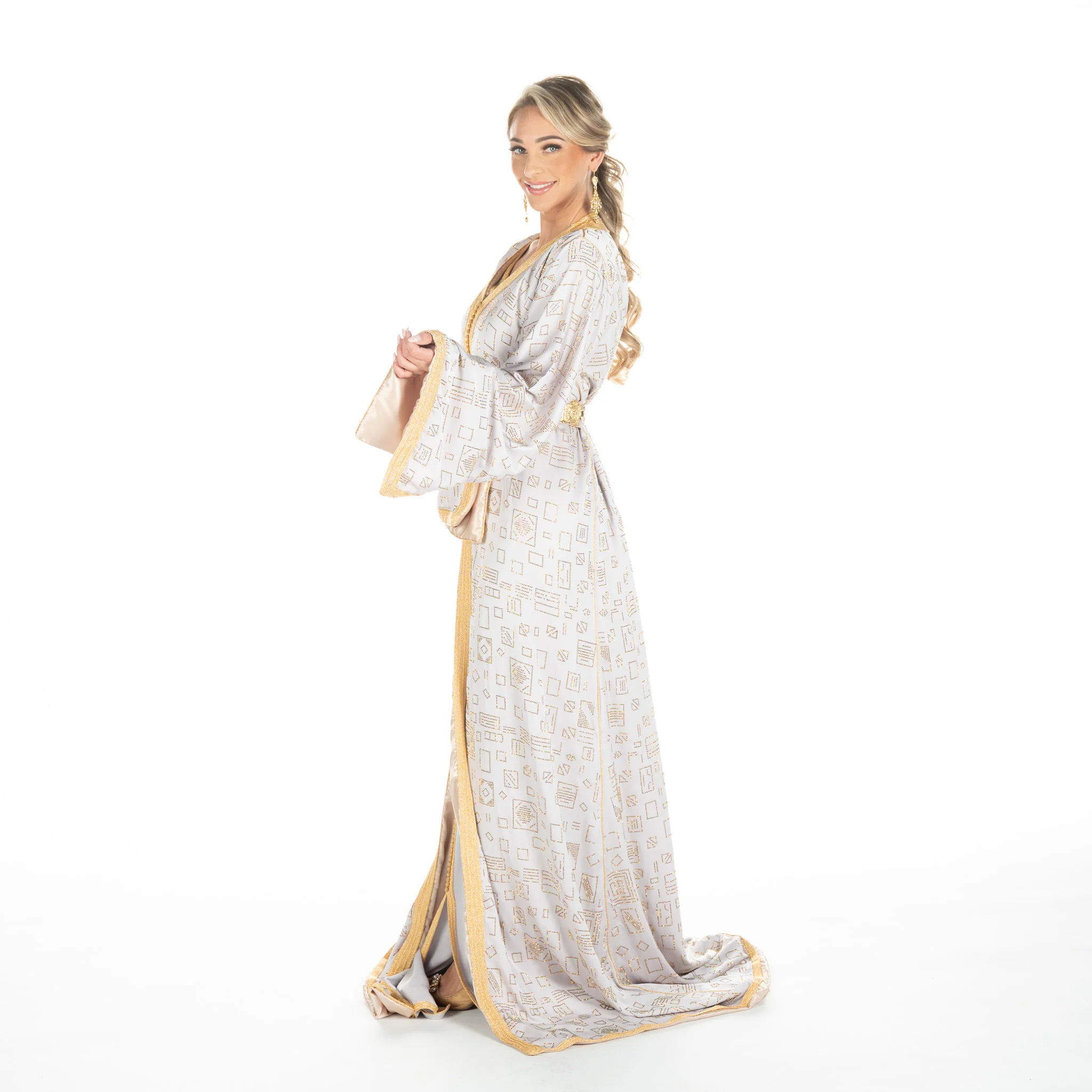 Exclusieve Caftan Inaya Lightgrey - Image 3
