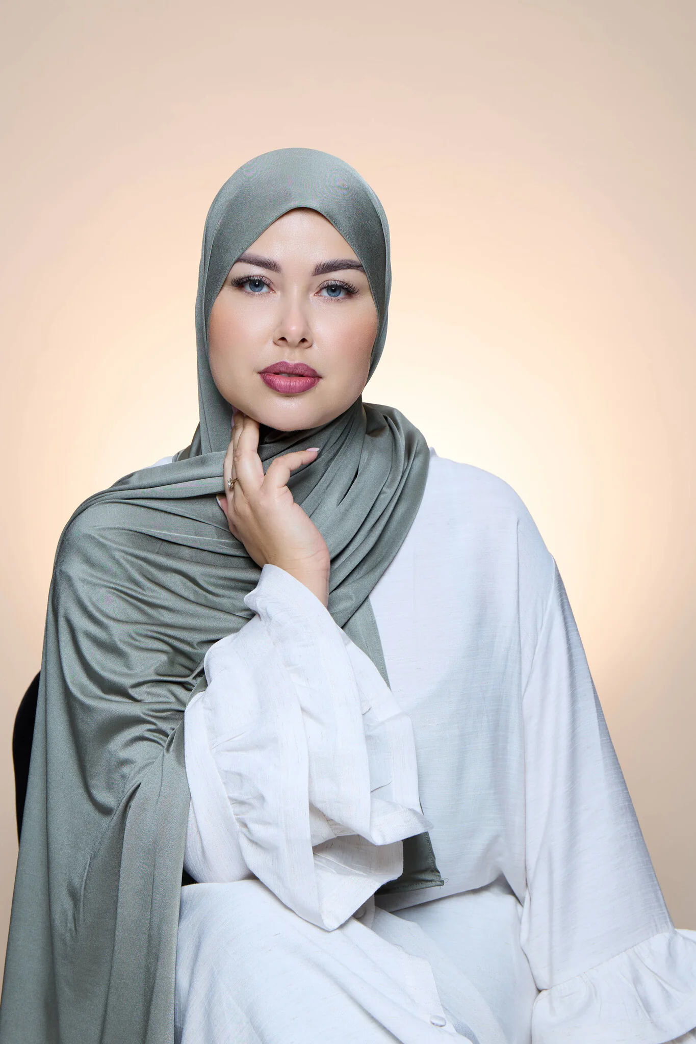 Hijab Premium Satin Mae Moss Green - Image 2