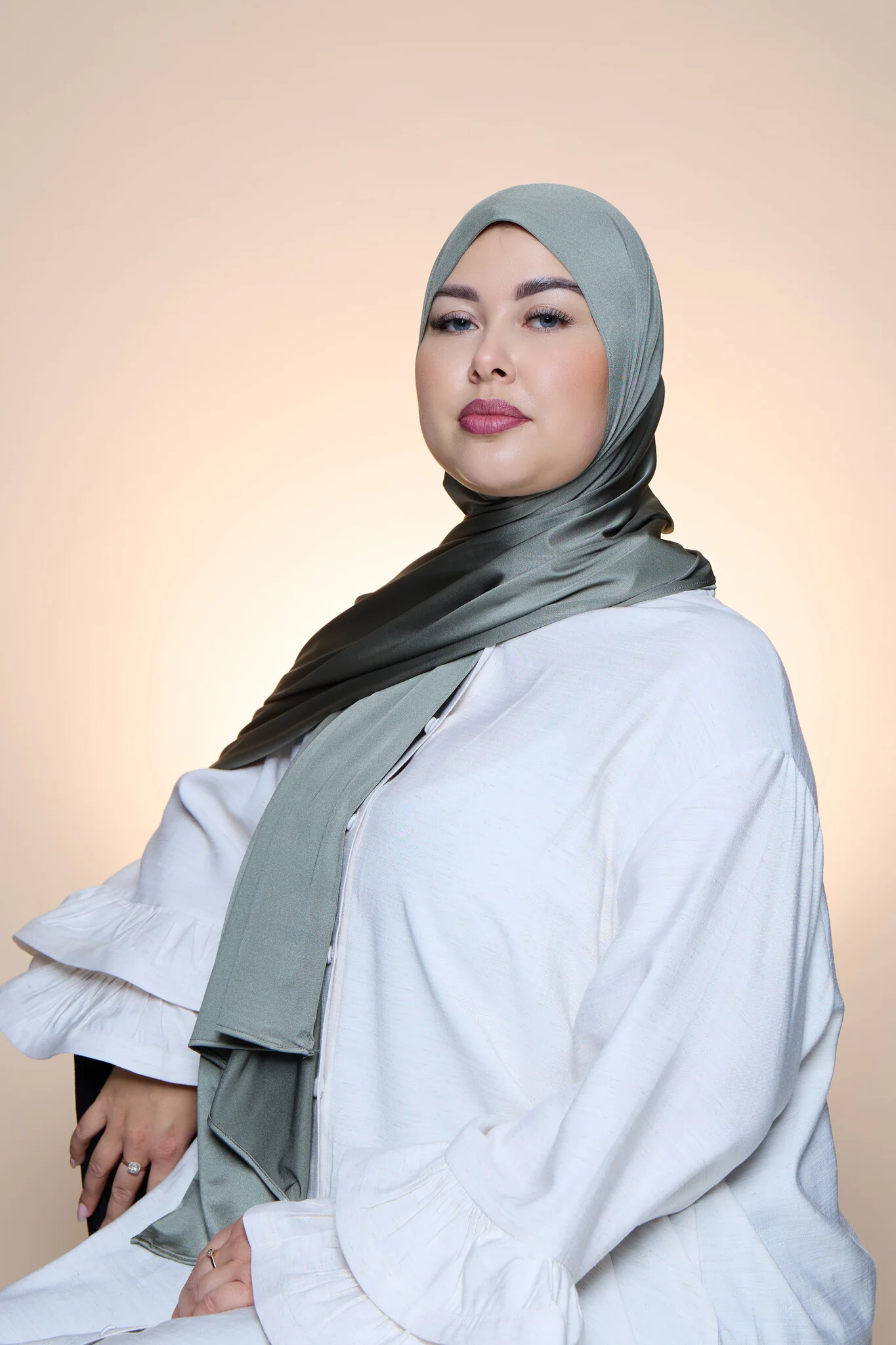 Hijab Premium Satin Mae Moss Green - Image 3