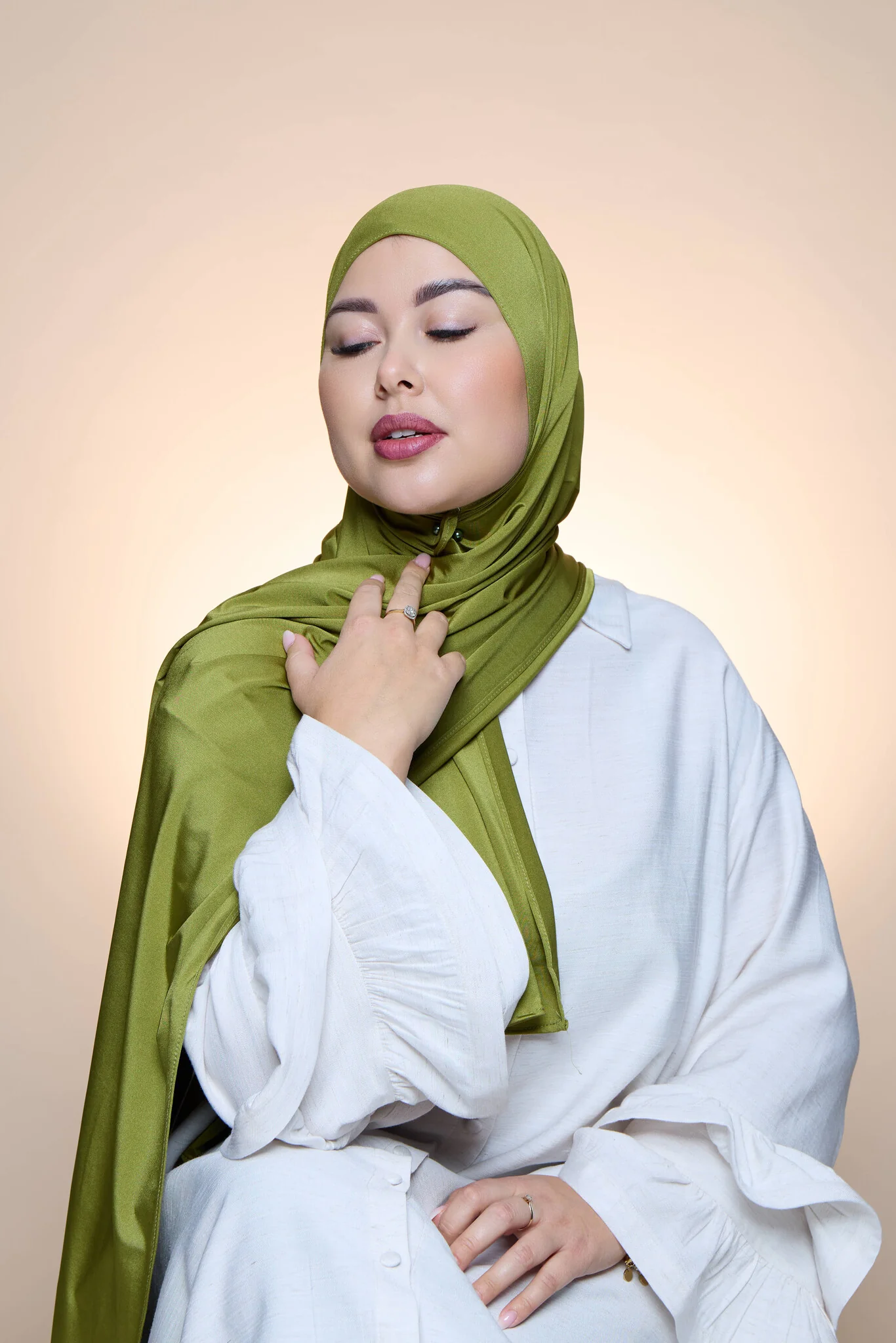 Hijab Premium Satin Mae Olive Green - Image 2