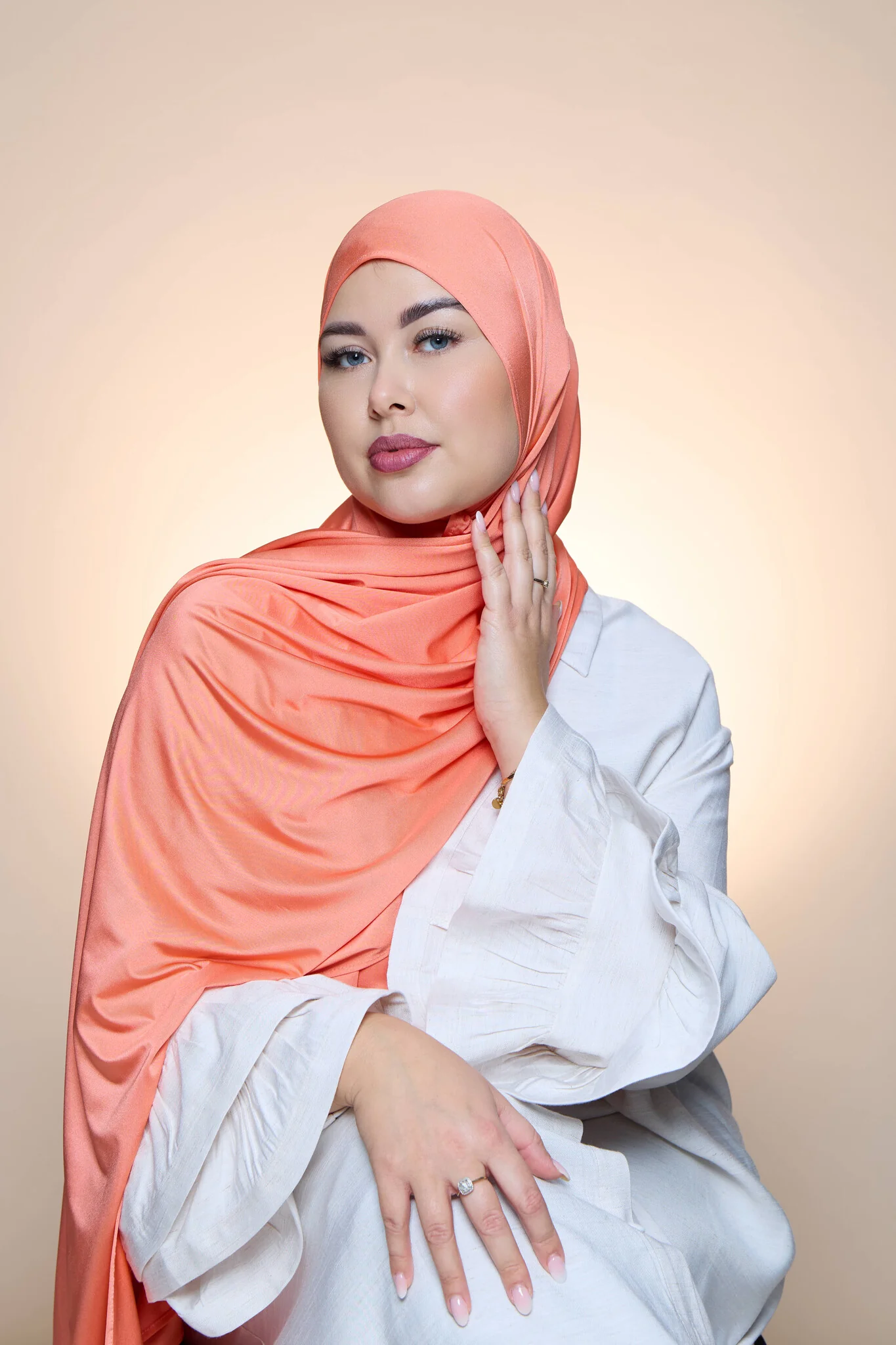 Hijab Premium Satin Mae Salmon - Image 2