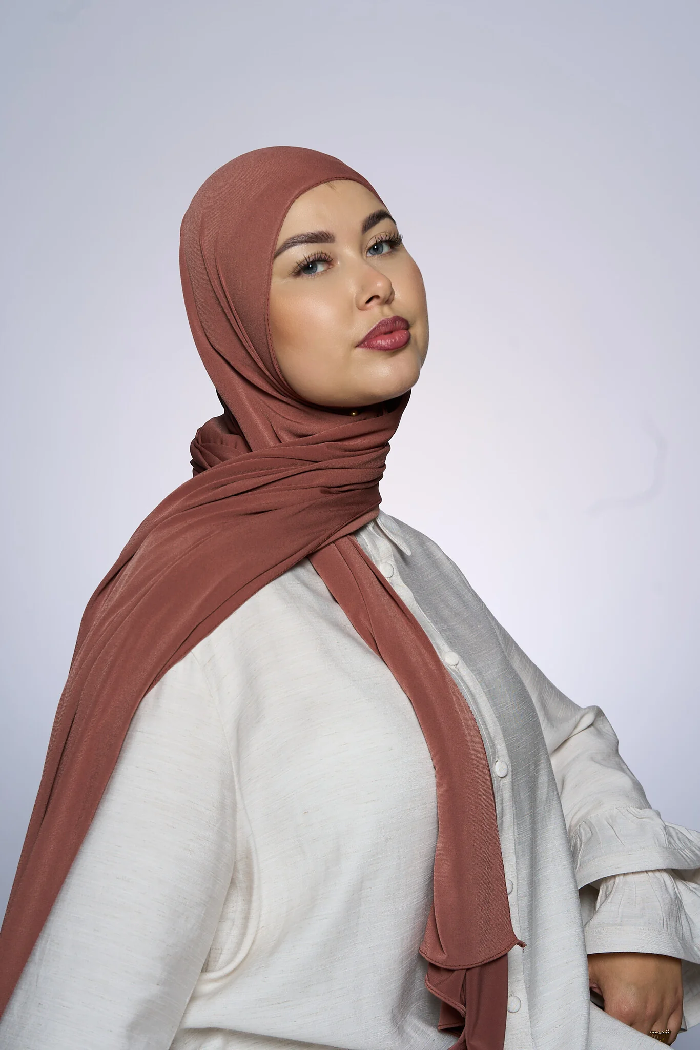Premium Jersey Hijab Fin -   Caramel Brown