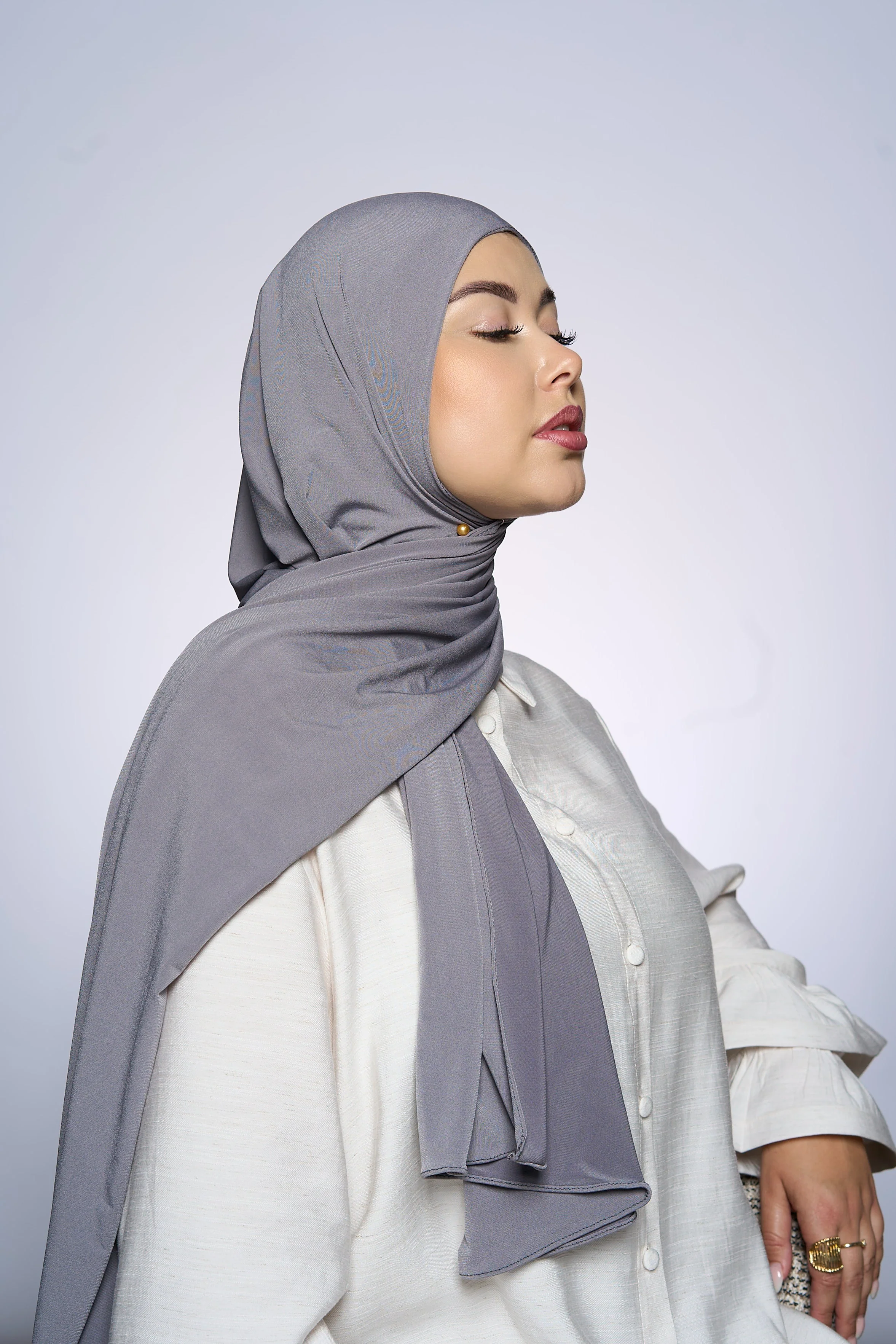 Premium Jersey Hijab Fin - Light Gray - Image 2