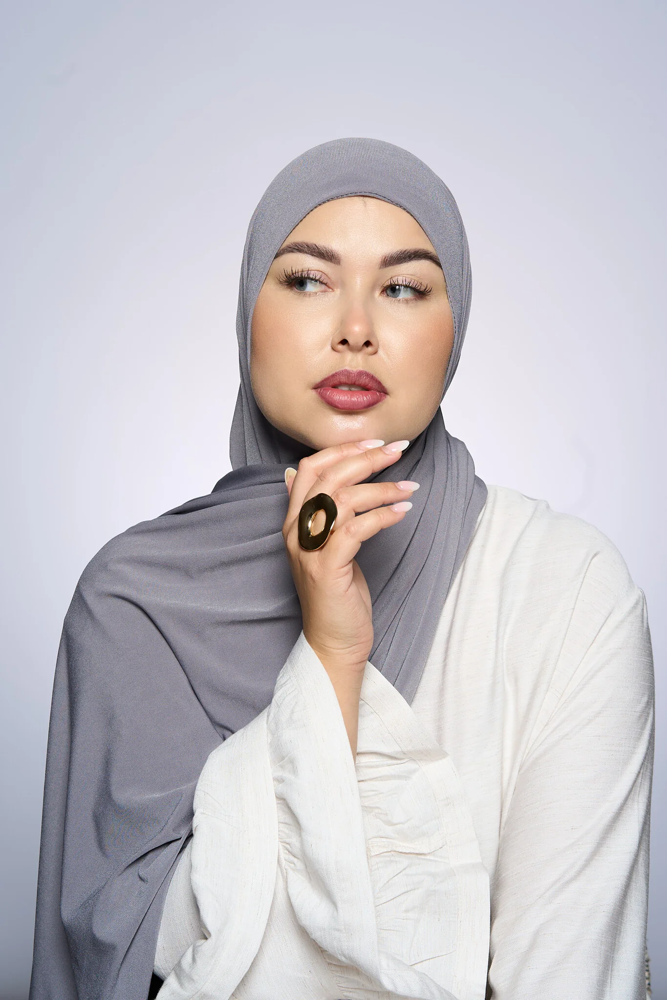 Premium Jersey Hijab Fin -  Light Gray - Image 2