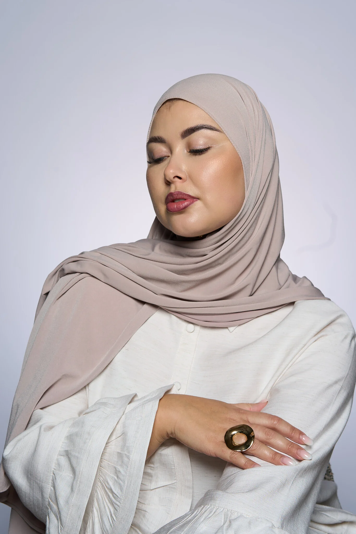 Premium Jersey Hijab Fin -  Light Peach - Image 2