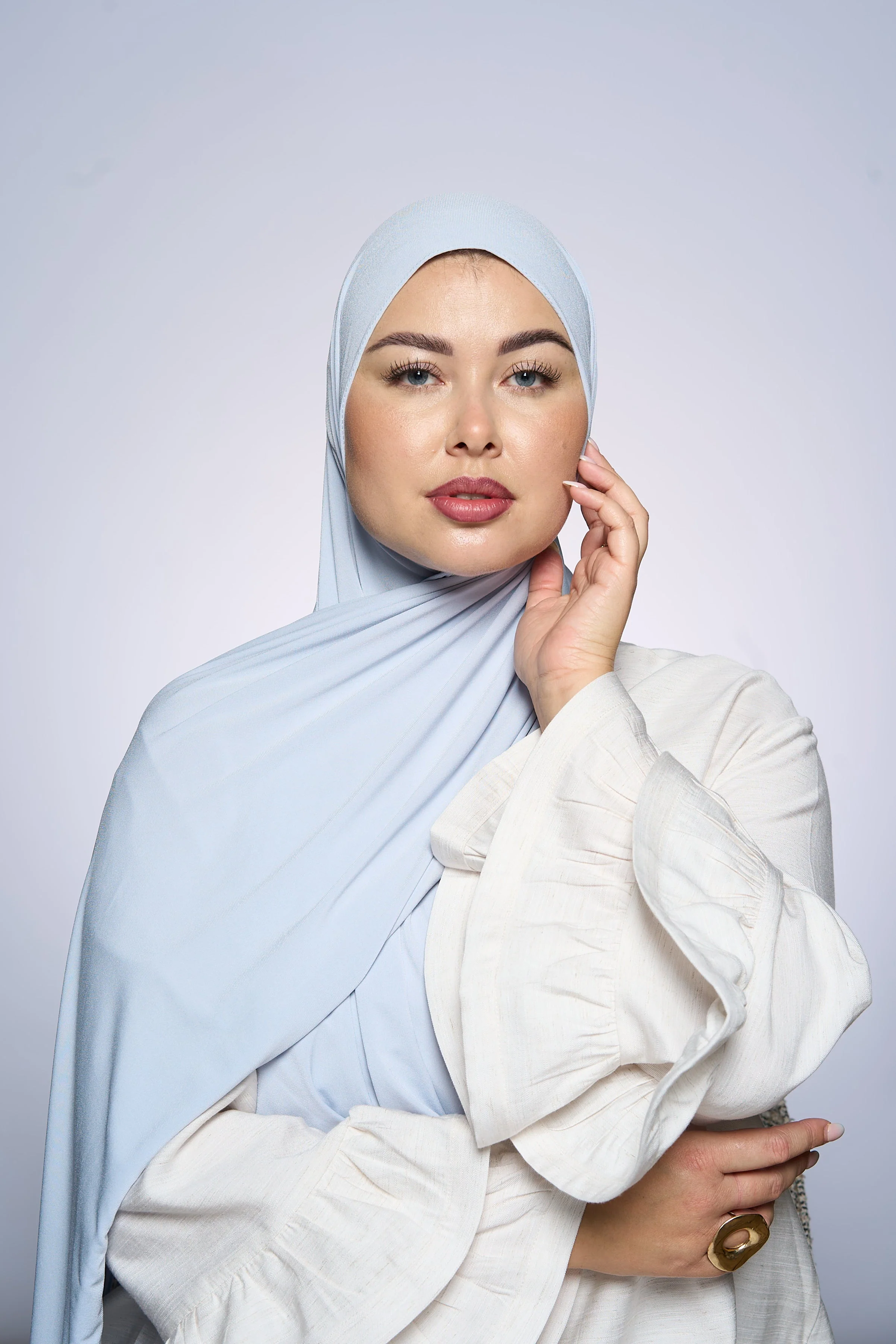 Premium Jersey Hijab Fin - Light Silver - Image 3