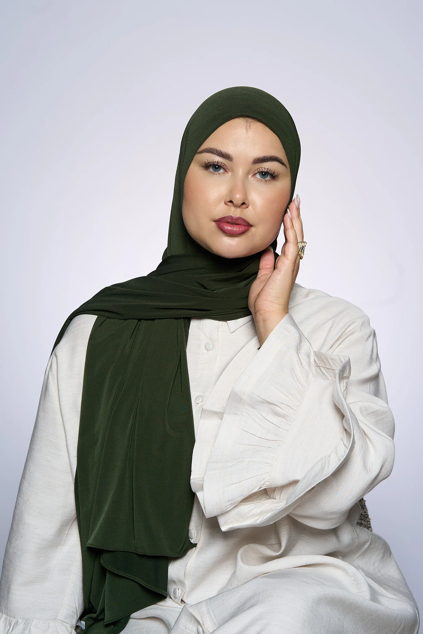 Premium Jersey Hijab Fin -  Moss Green - Image 2