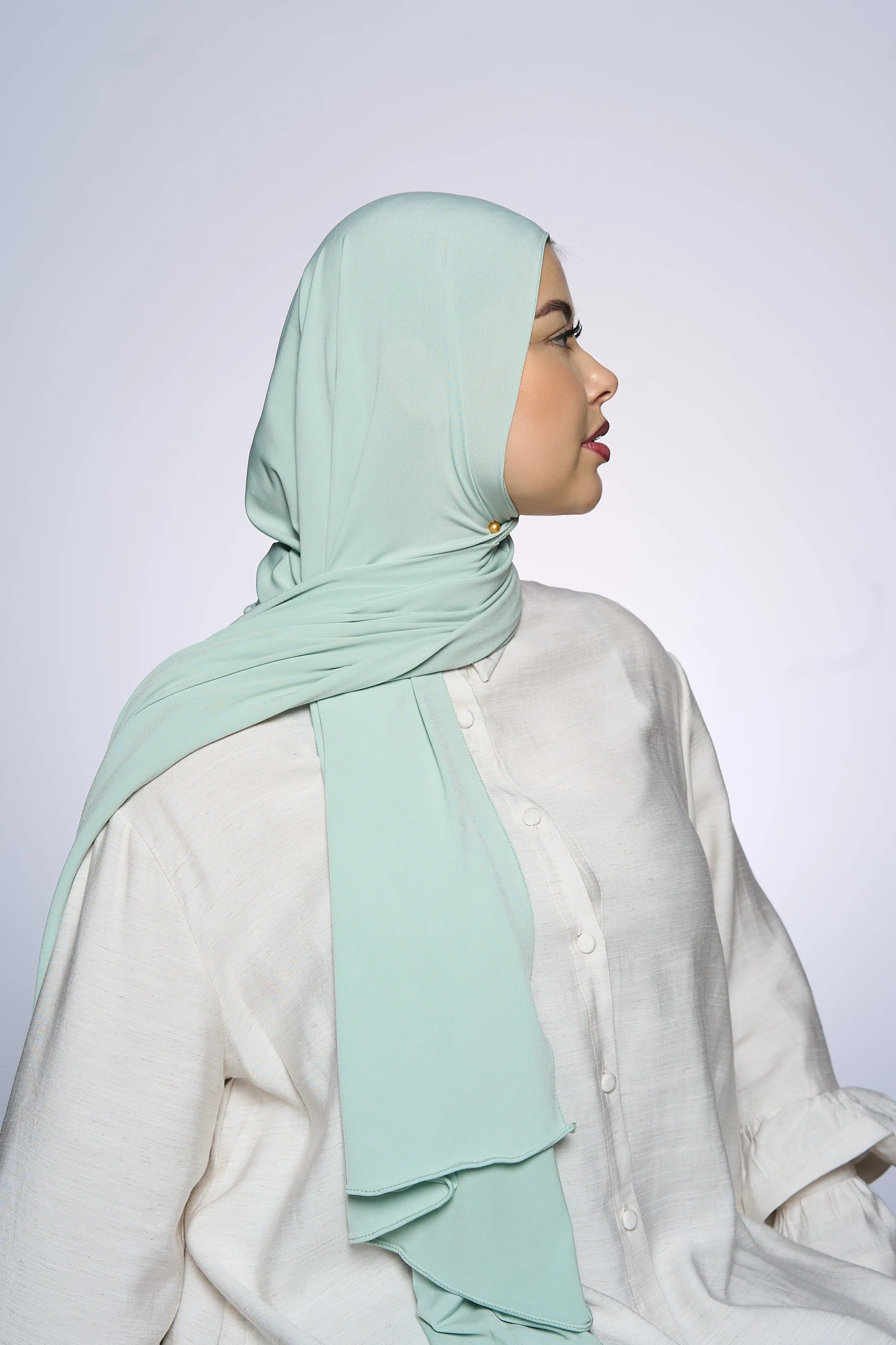 Premium Jersey Hijab Fin -  Moss Mint - Image 3