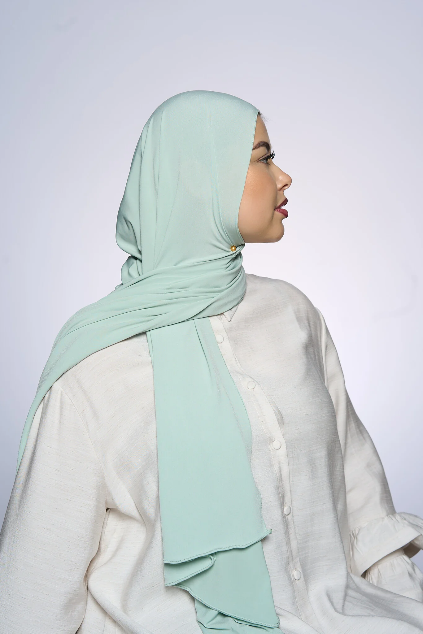Premium Jersey Hijab Fin -  Moss Mint - Image 3