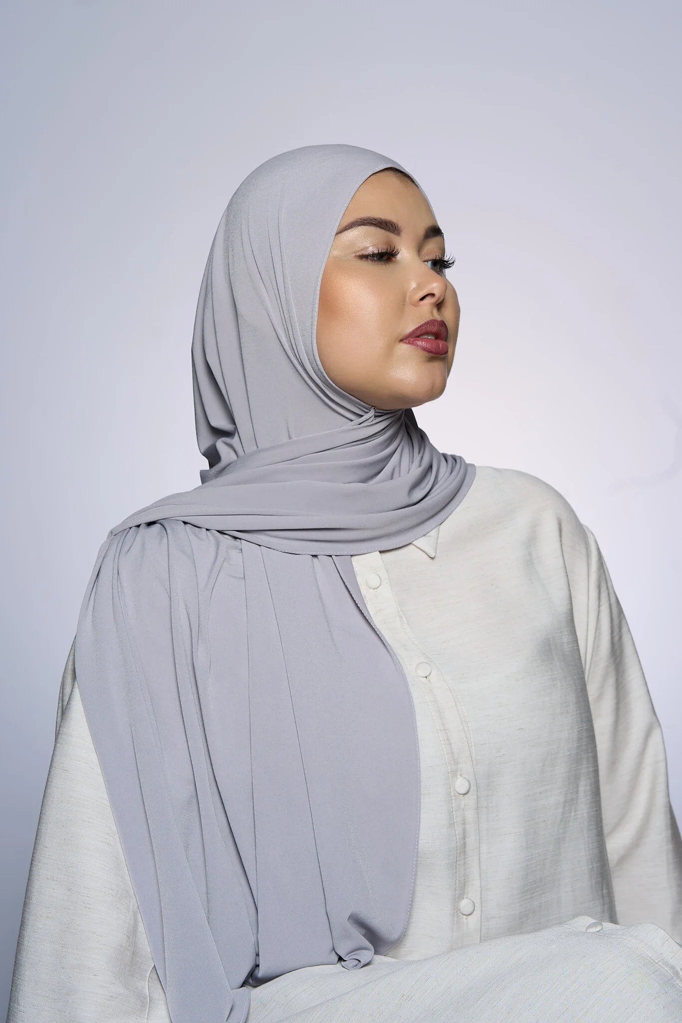 Premium Jersey Hijab Fin -  Silver Mist - Image 3