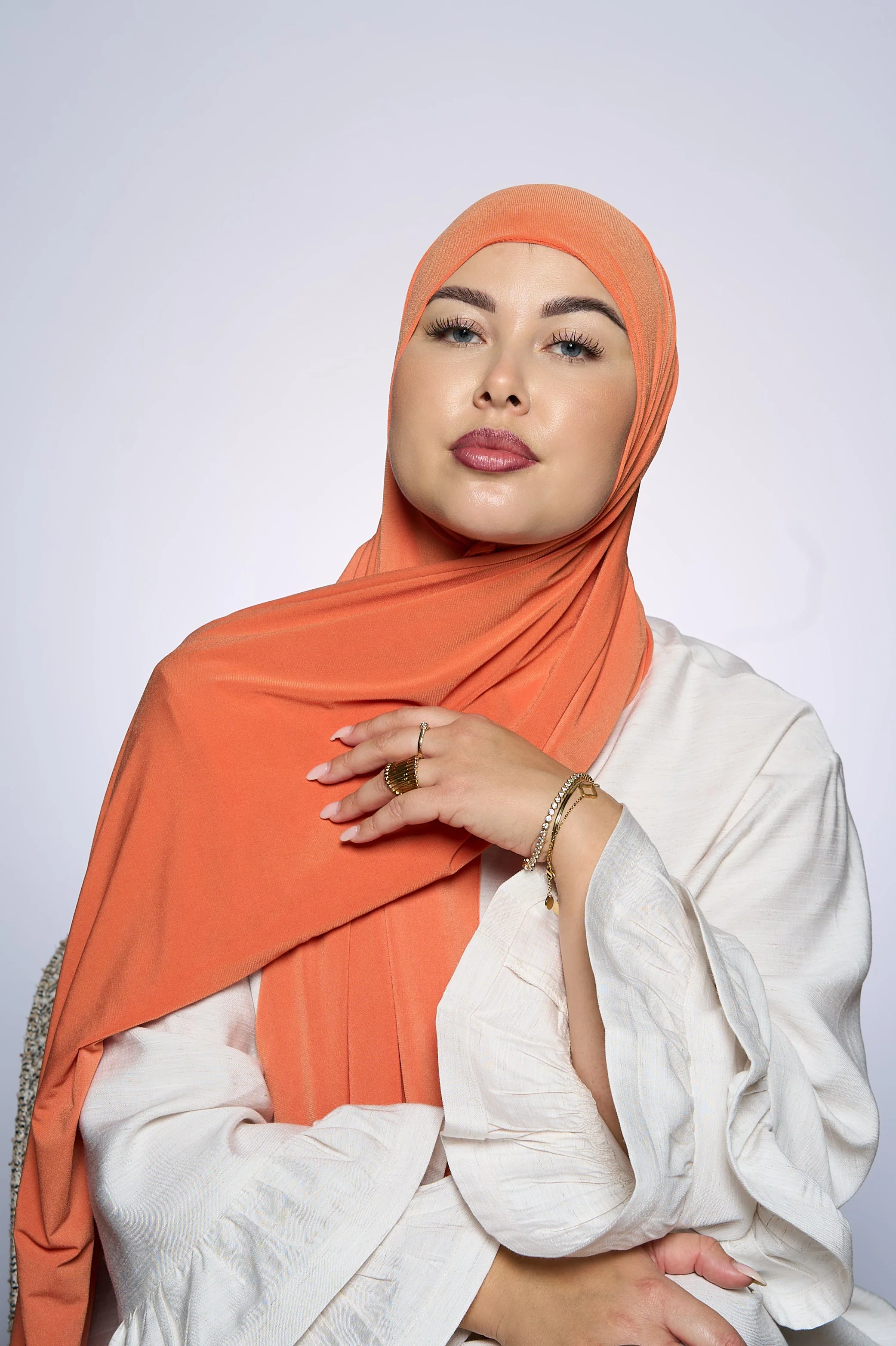 Premium Jersey Hijab Fin - Tangerine - Image 3